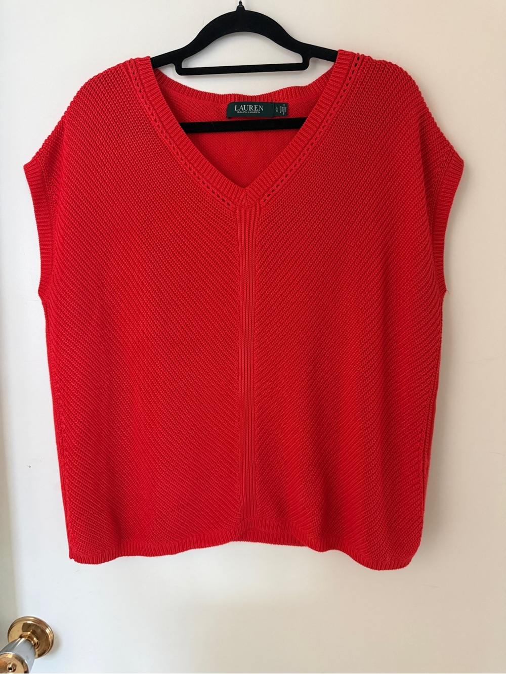 Lauren Ralph Lauren Red V Neck Knit Sweater Vest Large Coastal Preppy